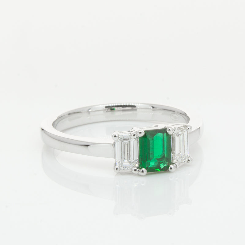 18ct White Gold Emerald & Diamond Odyssey Ring-Ring-Walker & Hall