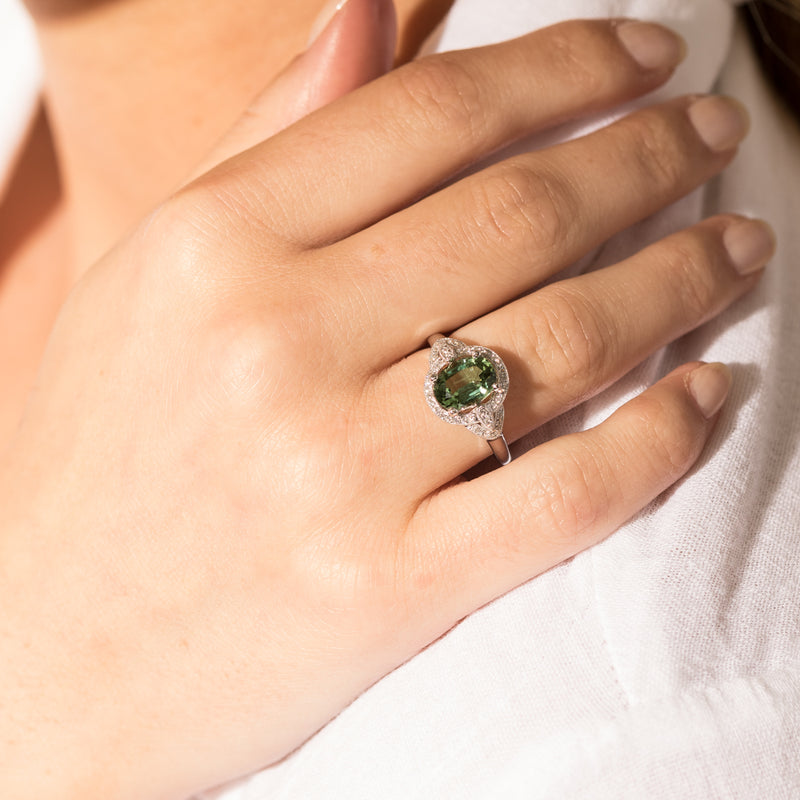 18ct White Gold Tourmaline & Diamond Ring-Ring-Walker & Hall