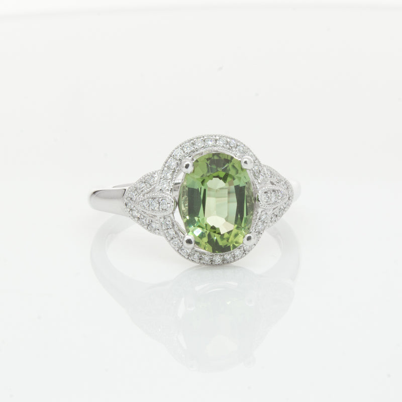 18ct White Gold Tourmaline & Diamond Ring-Ring-Walker & Hall