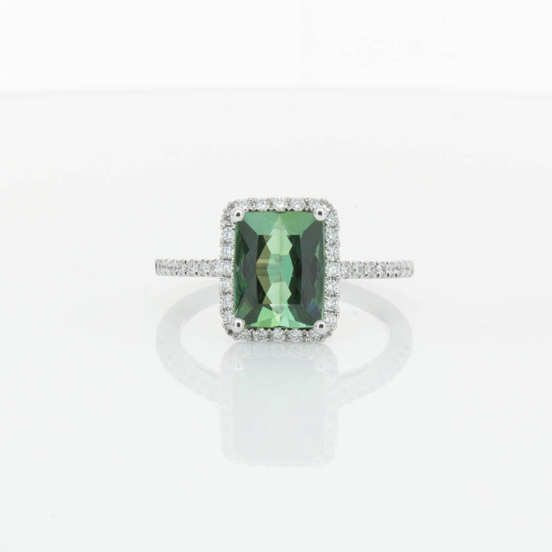 18ct White Gold Green Tourmaline & Diamond Ring-Ring-Walker & Hall