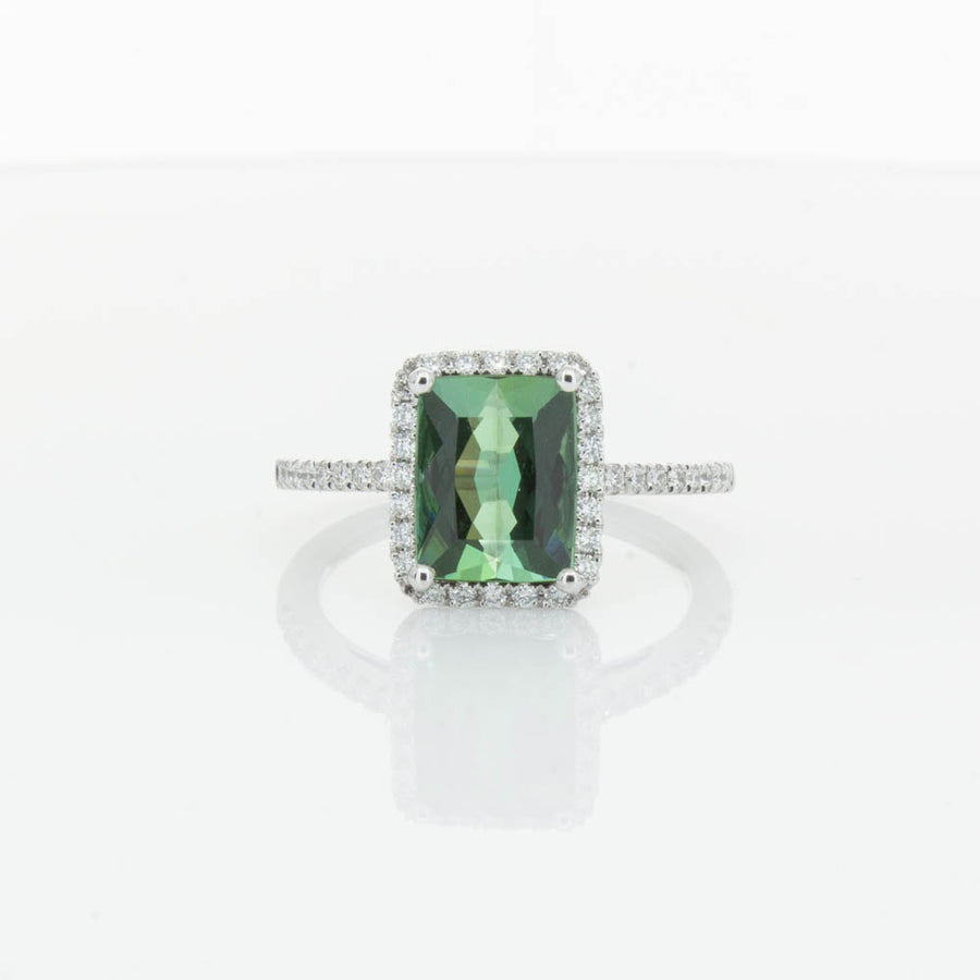 18ct White Gold Green Tourmaline & Diamond Ring-Ring-Walker & Hall