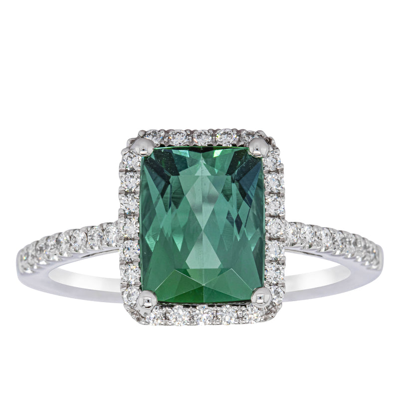 18ct White Gold Green Tourmaline & Diamond Ring-Ring-Walker & Hall