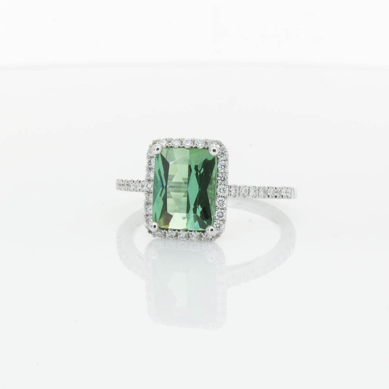 18ct White Gold Green Tourmaline & Diamond Ring-Ring-Walker & Hall