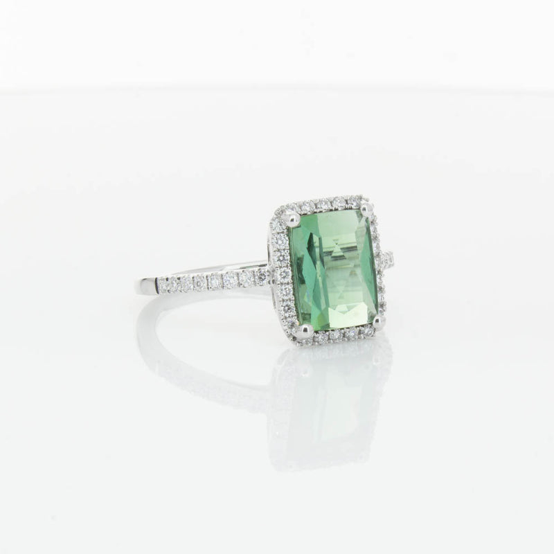 18ct White Gold Green Tourmaline & Diamond Ring-Ring-Walker & Hall