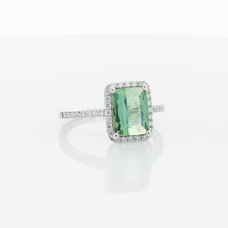 18ct White Gold Green Tourmaline & Diamond Ring-Ring-Walker & Hall