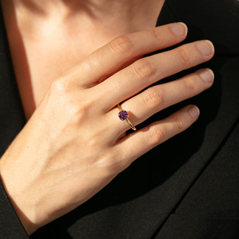 18ct Yellow Gold Amethyst Mini Octavia Ring-Ring-Walker & Hall