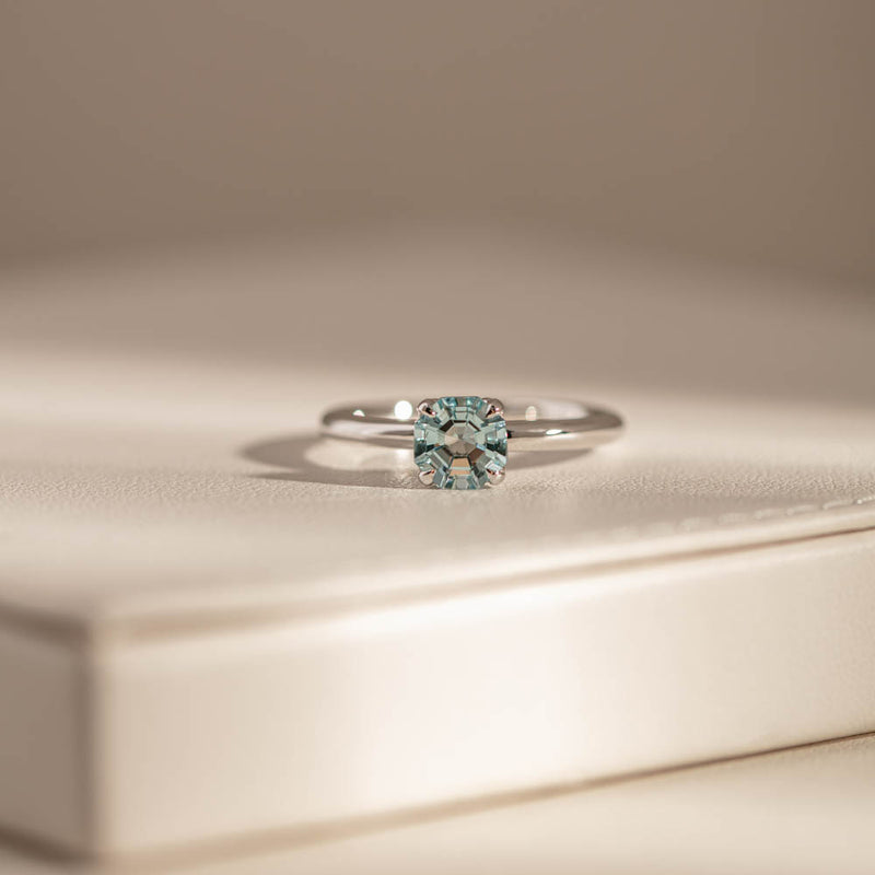 18ct White Gold Aquamarine Mini Octavia Ring-Ring-Walker & Hall