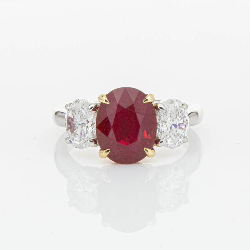 18ct White Gold Ruby & Diamond Three Stone Ring-Ring-Walker & Hall