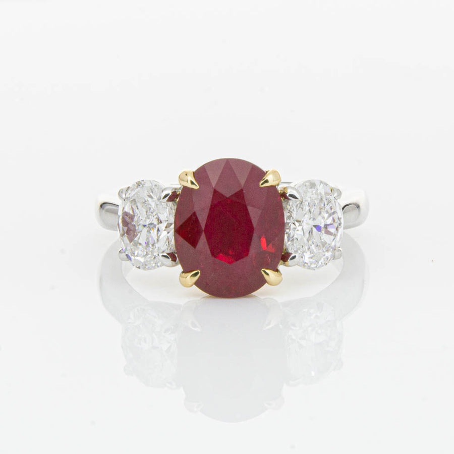 18ct White Gold Ruby & Diamond Three Stone Ring-Ring-Walker & Hall