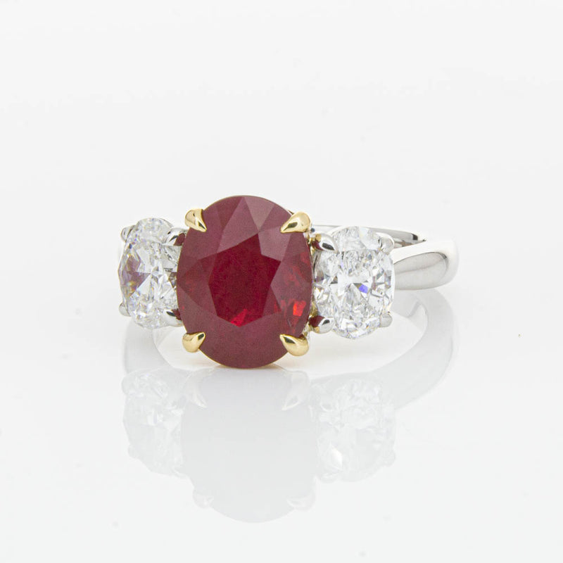 18ct White Gold Ruby & Diamond Three Stone Ring-Ring-Walker & Hall