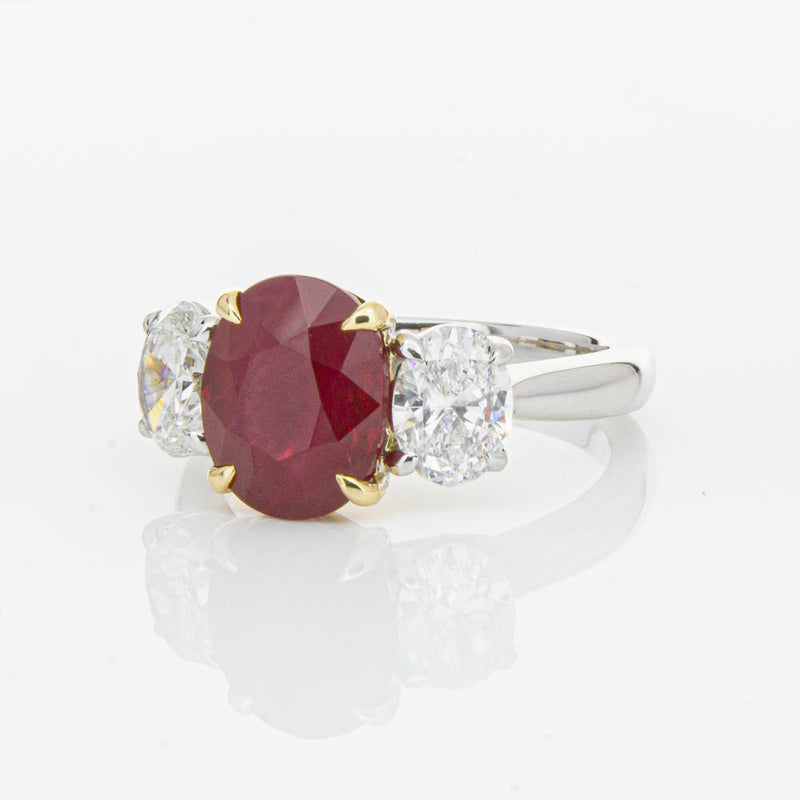 18ct White Gold Ruby & Diamond Three Stone Ring-Ring-Walker & Hall