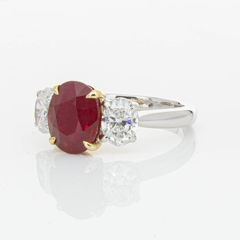 18ct White Gold Ruby & Diamond Three Stone Ring-Ring-Walker & Hall