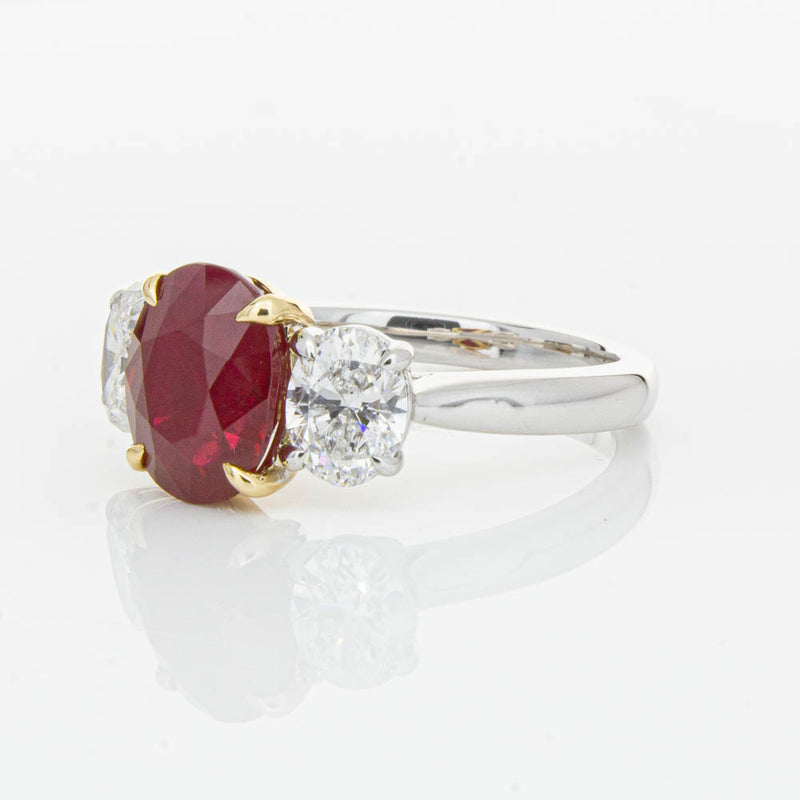 18ct White Gold Ruby & Diamond Three Stone Ring-Ring-Walker & Hall