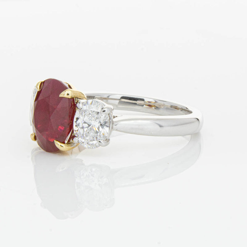 18ct White Gold Ruby & Diamond Three Stone Ring-Ring-Walker & Hall