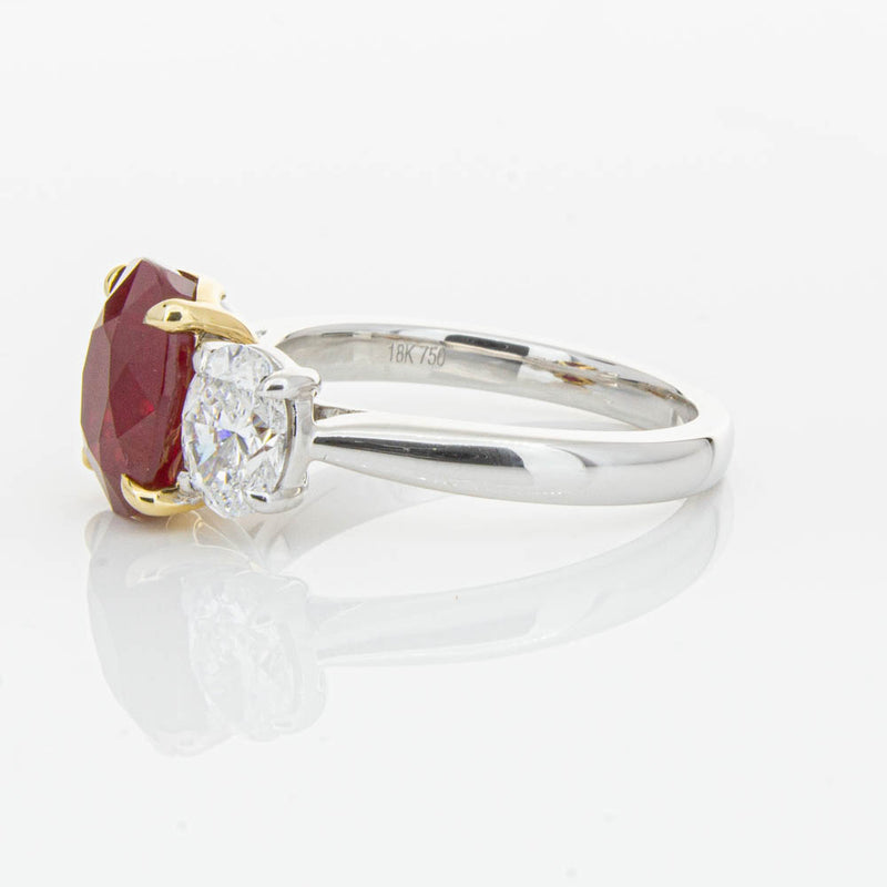 18ct White Gold Ruby & Diamond Three Stone Ring-Ring-Walker & Hall