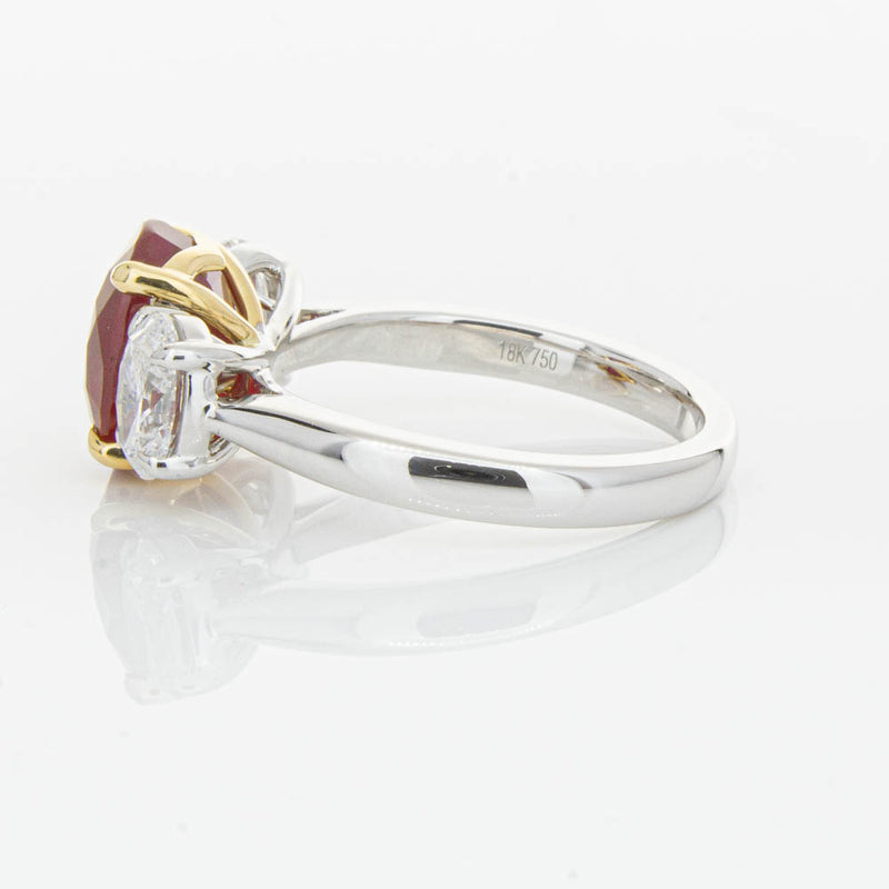 18ct White Gold Ruby & Diamond Three Stone Ring-Ring-Walker & Hall