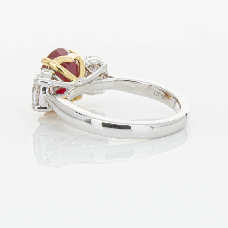 18ct White Gold Ruby & Diamond Three Stone Ring-Ring-Walker & Hall