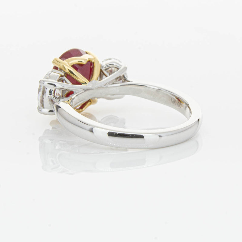 18ct White Gold Ruby & Diamond Three Stone Ring-Ring-Walker & Hall