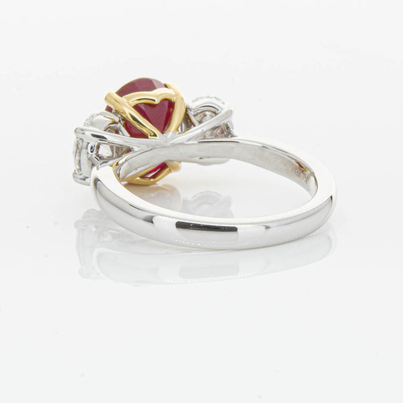 18ct White Gold Ruby & Diamond Three Stone Ring-Ring-Walker & Hall