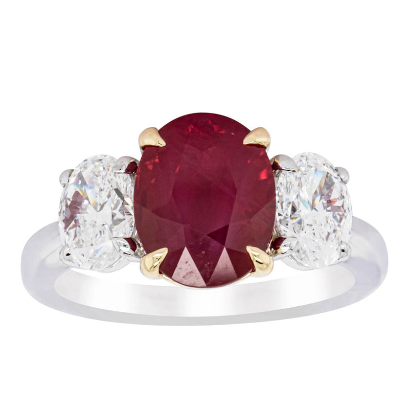 18ct White Gold Ruby & Diamond Three Stone Ring-Ring-Walker & Hall