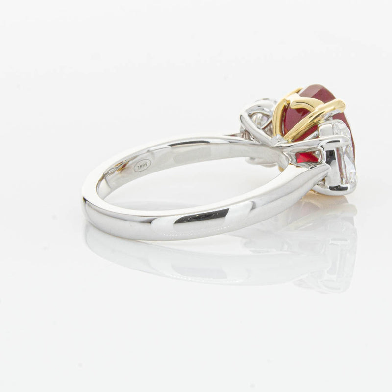 18ct White Gold Ruby & Diamond Three Stone Ring-Ring-Walker & Hall
