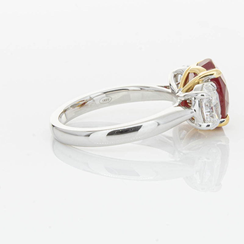 18ct White Gold Ruby & Diamond Three Stone Ring-Ring-Walker & Hall