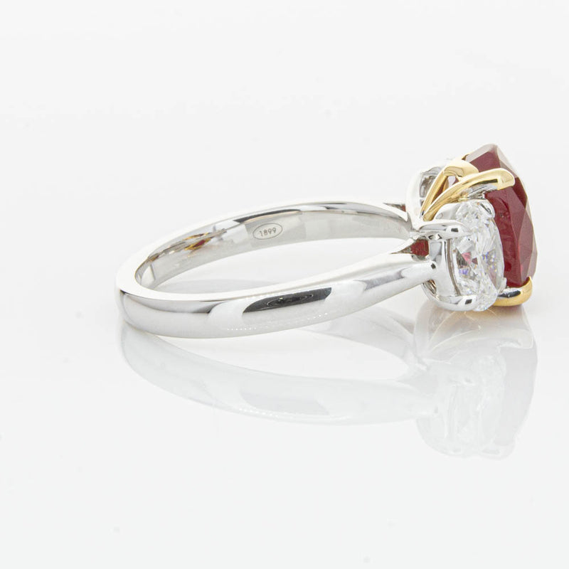 18ct White Gold Ruby & Diamond Three Stone Ring-Ring-Walker & Hall