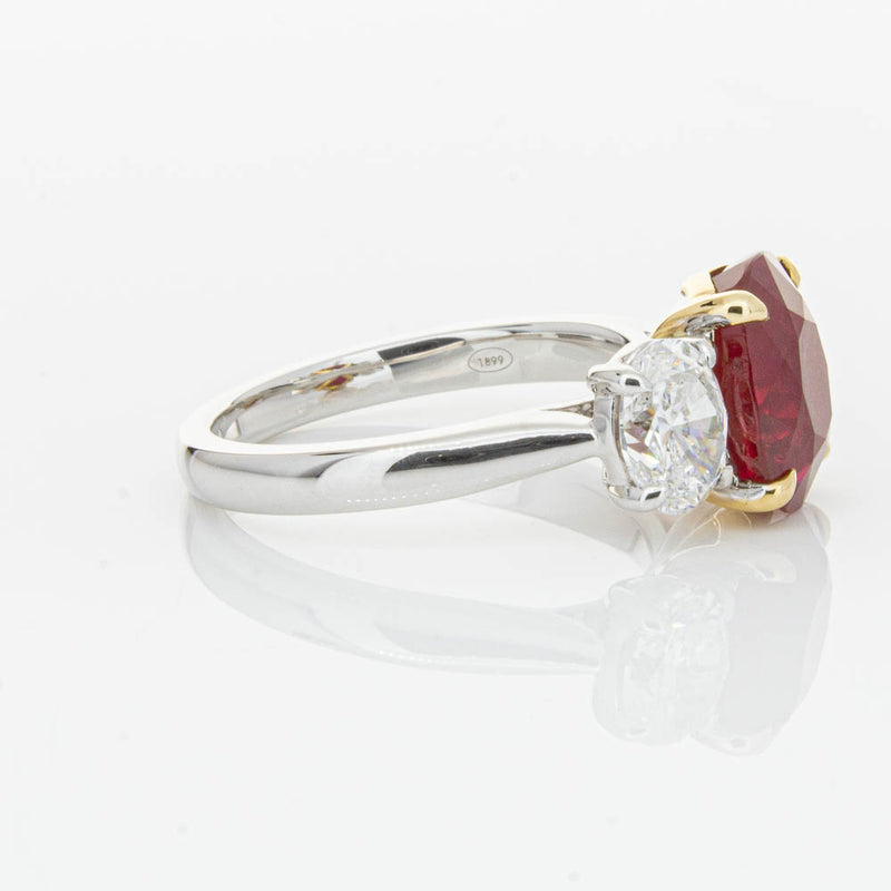 18ct White Gold Ruby & Diamond Three Stone Ring-Ring-Walker & Hall