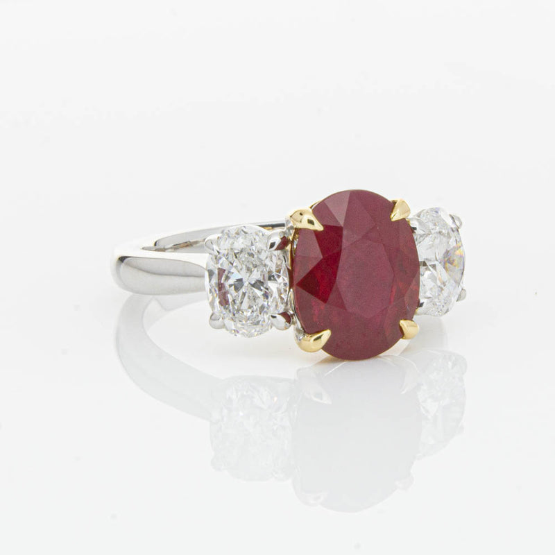 18ct White Gold Ruby & Diamond Three Stone Ring-Ring-Walker & Hall