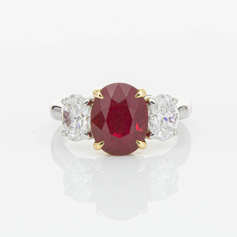 18ct White Gold Ruby & Diamond Three Stone Ring-Ring-Walker & Hall