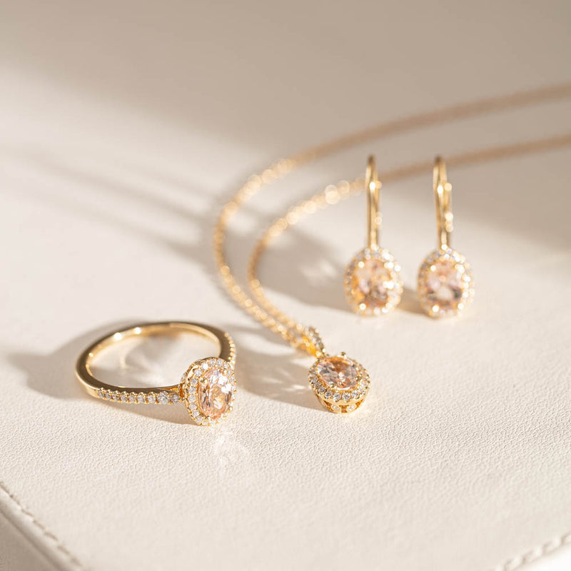 18ct Yellow Gold .68ct Morganite & Diamond Mini Sierra Ring-Ring-Walker & Hall