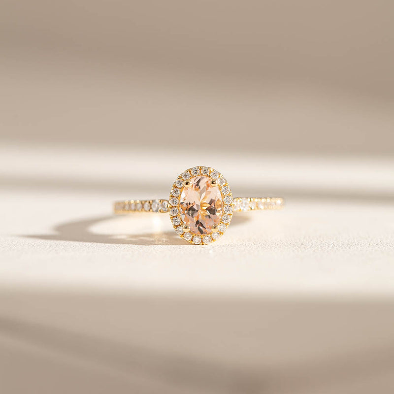 18ct Yellow Gold .68ct Morganite & Diamond Mini Sierra Ring-Ring-Walker & Hall