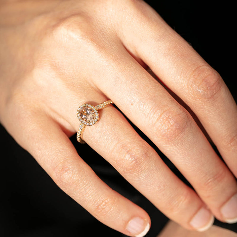 18ct Yellow Gold .68ct Morganite & Diamond Mini Sierra Ring-Ring-Walker & Hall