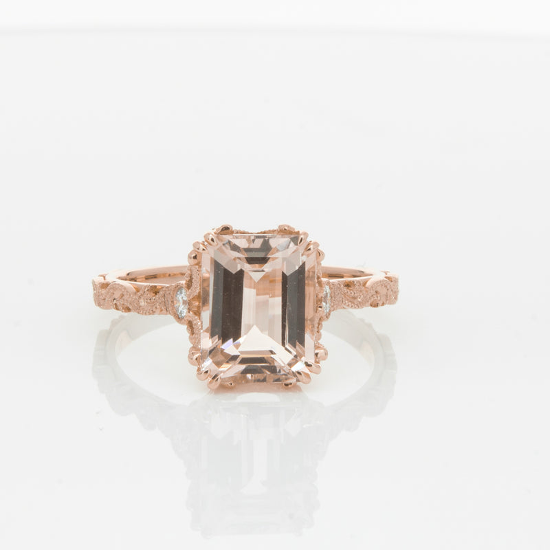 18ct Rose Gold Morganite & Diamond Romanov Ring-Ring-Walker & Hall
