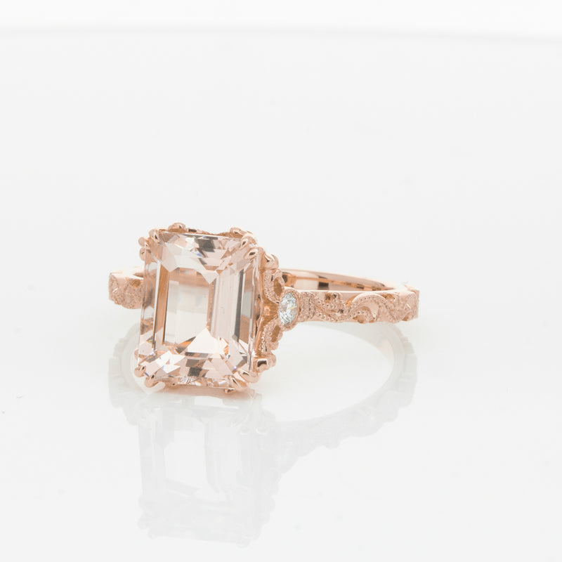 18ct Rose Gold Morganite & Diamond Romanov Ring-Ring-Walker & Hall