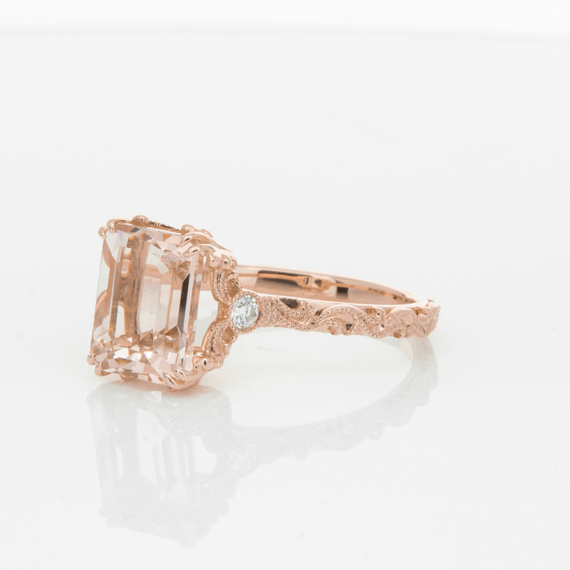 18ct Rose Gold Morganite & Diamond Romanov Ring-Ring-Walker & Hall