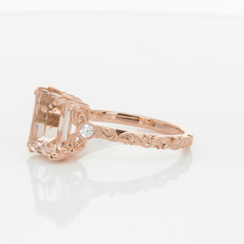18ct Rose Gold Morganite & Diamond Romanov Ring-Ring-Walker & Hall
