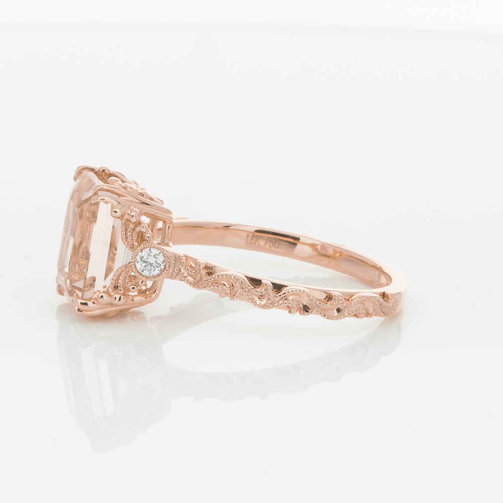 18ct Rose Gold Morganite & Diamond Romanov Ring-Ring-Walker & Hall