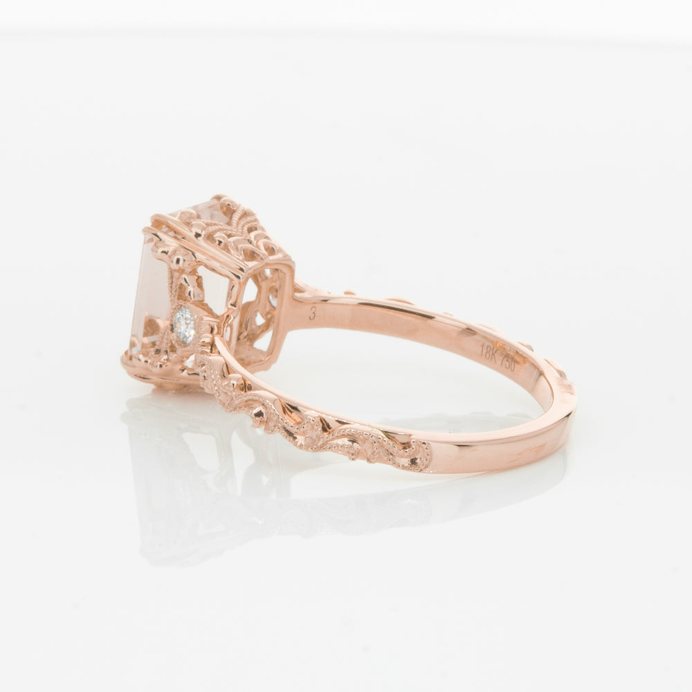 18ct Rose Gold Morganite & Diamond Romanov Ring-Ring-Walker & Hall