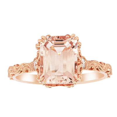 18ct Rose Gold Morganite & Diamond Romanov Ring-Ring-Walker & Hall
