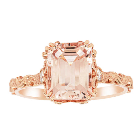 18ct Rose Gold Morganite & Diamond Romanov Ring-Ring-Walker & Hall