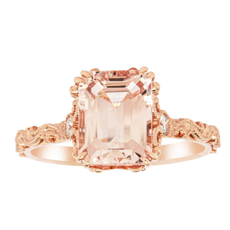 18ct Rose Gold Morganite & Diamond Romanov Ring-Ring-Walker & Hall