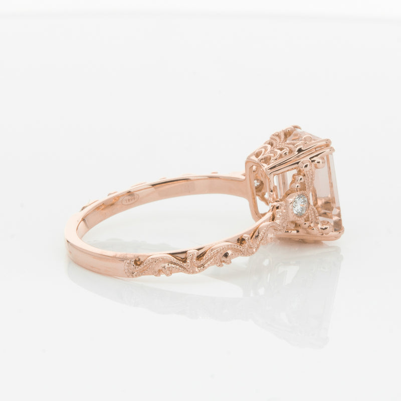 18ct Rose Gold Morganite & Diamond Romanov Ring-Ring-Walker & Hall