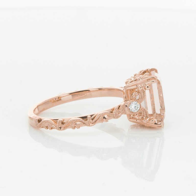 18ct Rose Gold Morganite & Diamond Romanov Ring-Ring-Walker & Hall