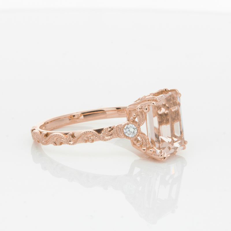 18ct Rose Gold Morganite & Diamond Romanov Ring-Ring-Walker & Hall