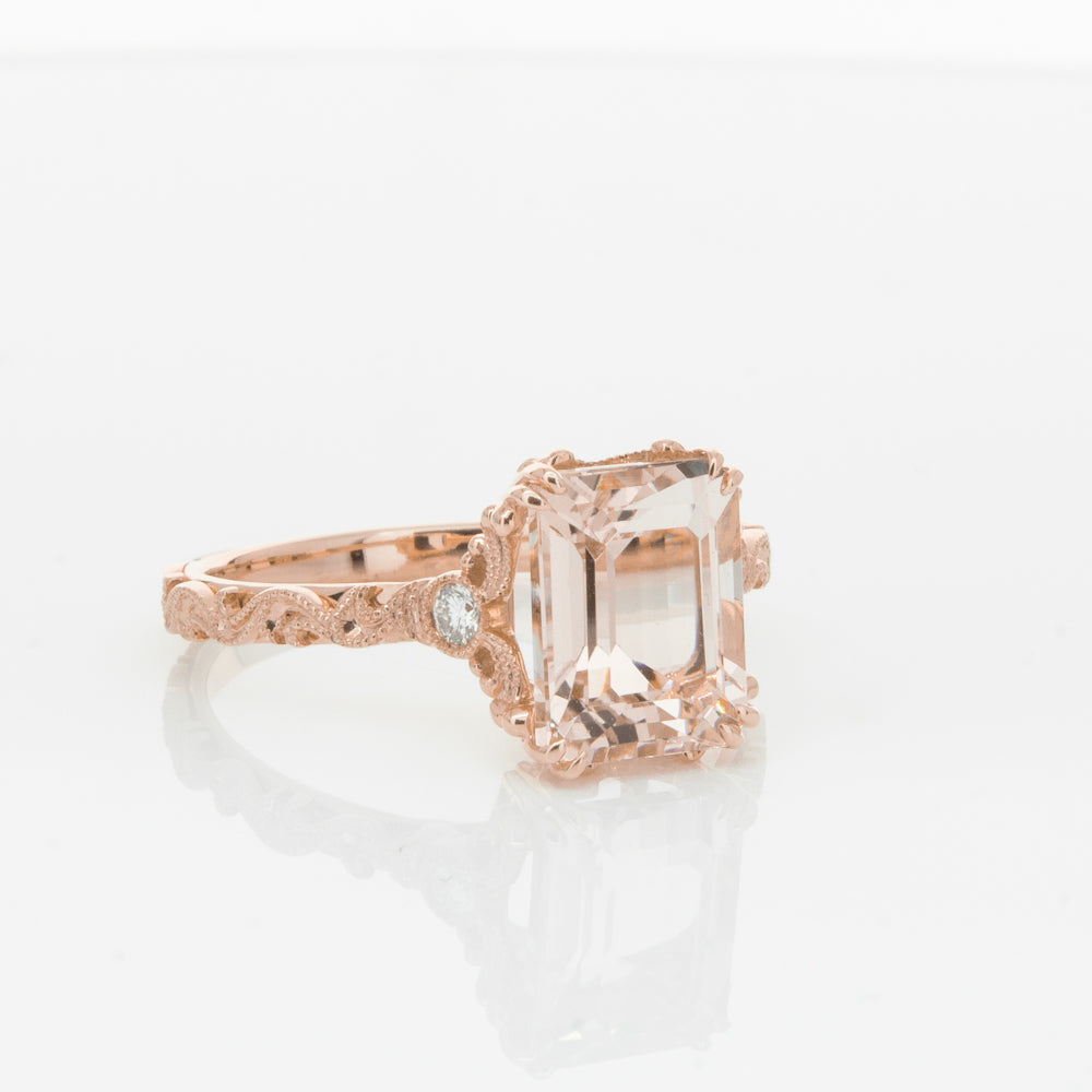 18ct Rose Gold Morganite & Diamond Romanov Ring-Ring-Walker & Hall