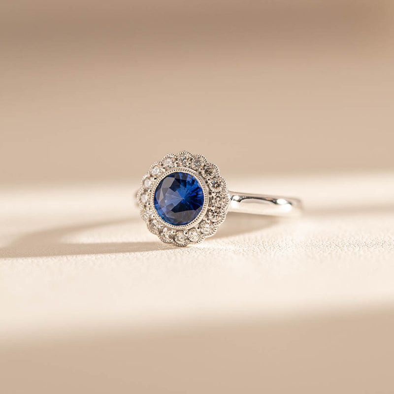 18ct White Gold Sapphire & Diamond Ring-Ring-Walker & Hall