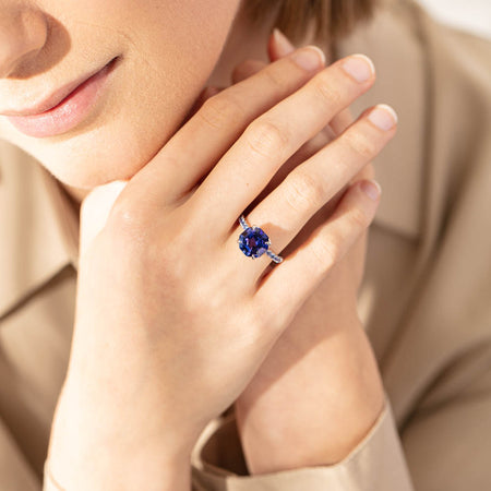 18ct White Gold Tanzanite Octavus Ring-Ring-Walker & Hall