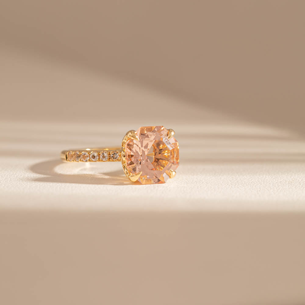 18ct Yellow Gold Morganite Octavus Ring-Ring-Walker & Hall