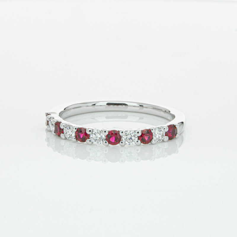 18ct White Gold Ruby & Diamond Panorama Band-Ring-Walker & Hall